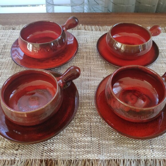 La Turbie France Bowls Plates Set of 8, VTG Studio Art Pottery Terracotta signed - Picture 2 of 14